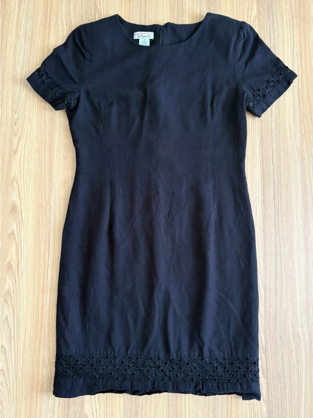 Talbots Linen Blend Eyelet Trim Sheath Dress Sz 10 Black Career Event Occasion